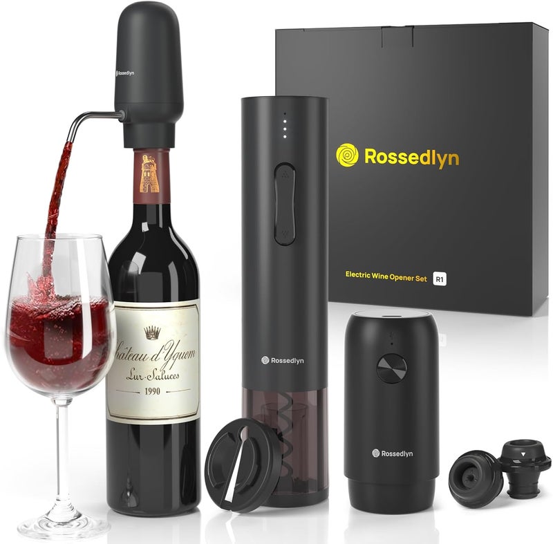 Rossedlyn Rechargeable Electric Wine Opener Gift Set - Aerator, Bottle Opener, Foil Cutter, Wine Vacuum Pump and Stoppers for Home Bar Outdoor Party - Image 1
